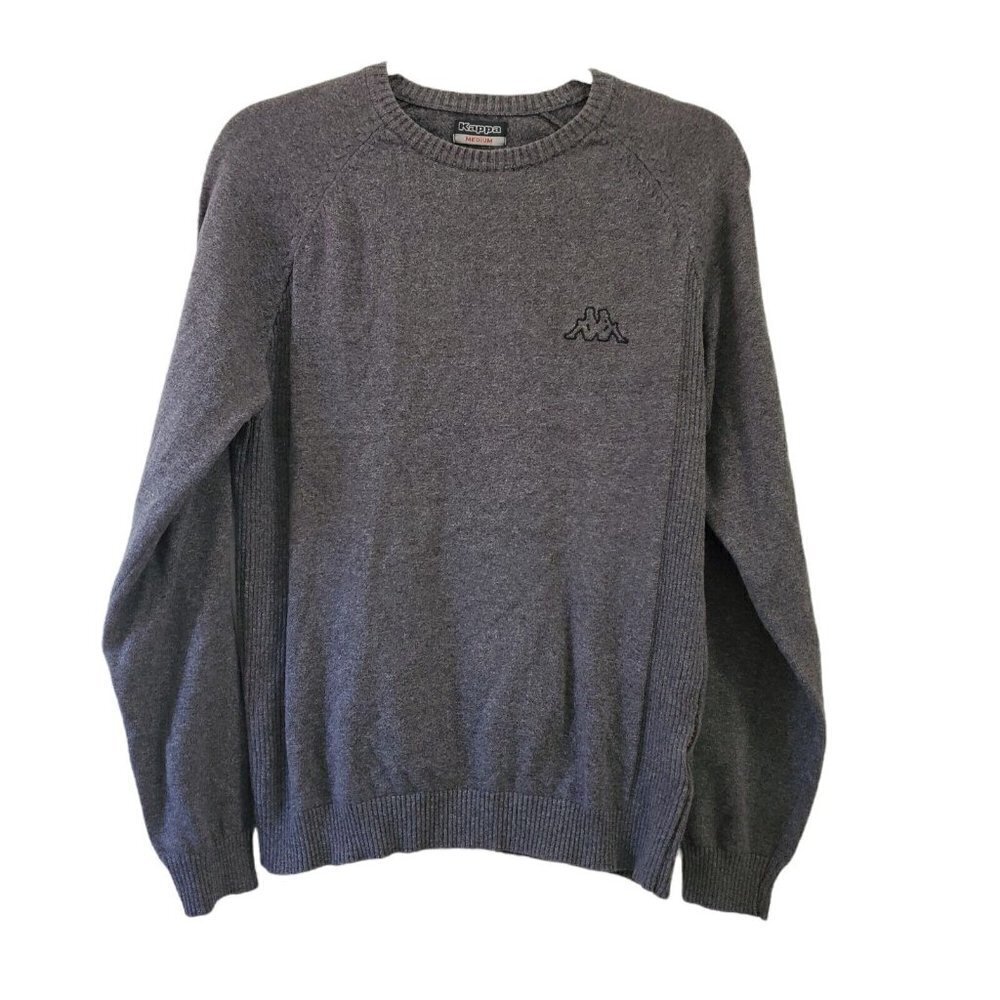 Kappa Sweater Mens Medium Gray‎ Crew Neck Long Sleeve Embroidered Logo Pullover